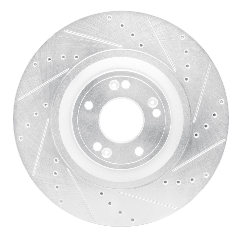 Genesis G80 Brake Rotor (1) - Front Right - R1 Concepts - Drilled & Slotted - Silver - `12-`17